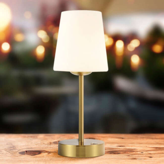 Carson 12.75" Modern Minimalist Rechargeable Integrated Portable LED Table Lamp, Brass Gold/White - Lighting - 5