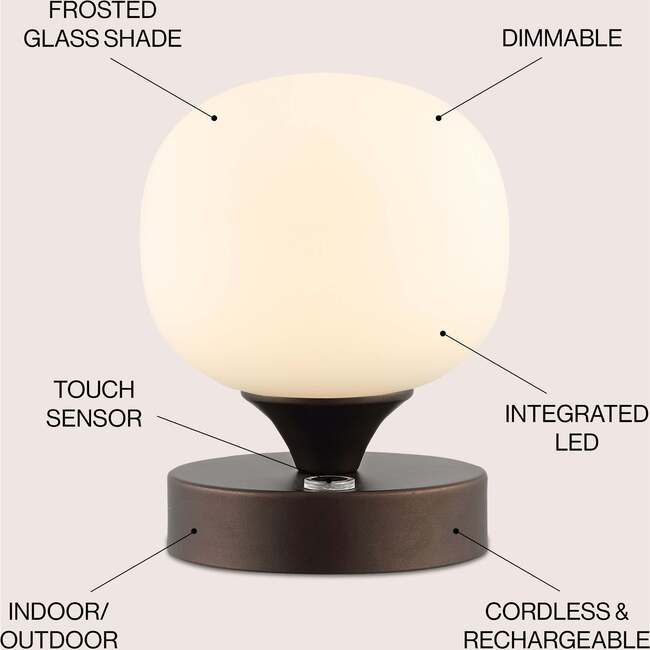 Owen 6.13" Rechargeable Integrated Portable LED Table Lamp, Oil Rubbed Bronze/White - Lighting - 3