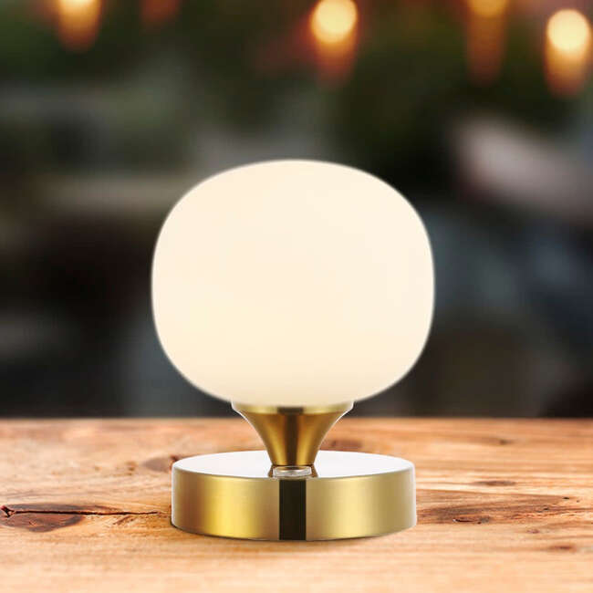 Owen 6.13" Modern Minimalist Rechargeable Integrated Portable LED Table Lamp, Brass Gold/White - Lighting - 5