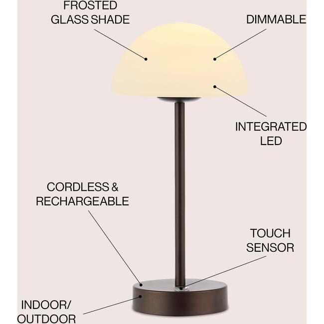 Xavier 12.5" Rechargeable Integrated Portable LED Table Lamp, Oil Rubbed Bronze/White - Lighting - 3