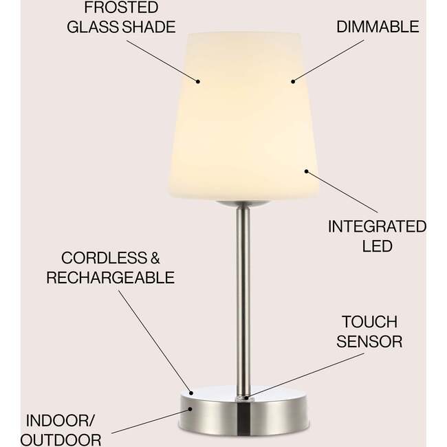 Carson 12.75" Modern Minimalist Rechargeable Integrated Portable LED Table Lamp, Nickel/White - Lighting - 3