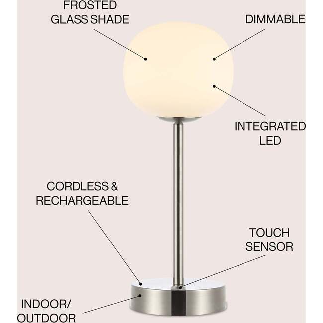 Natalia 12.25" Modern Minimalist Rechargeable Integrated Portable LED Table Lamp, Nickel/White - Lighting - 3