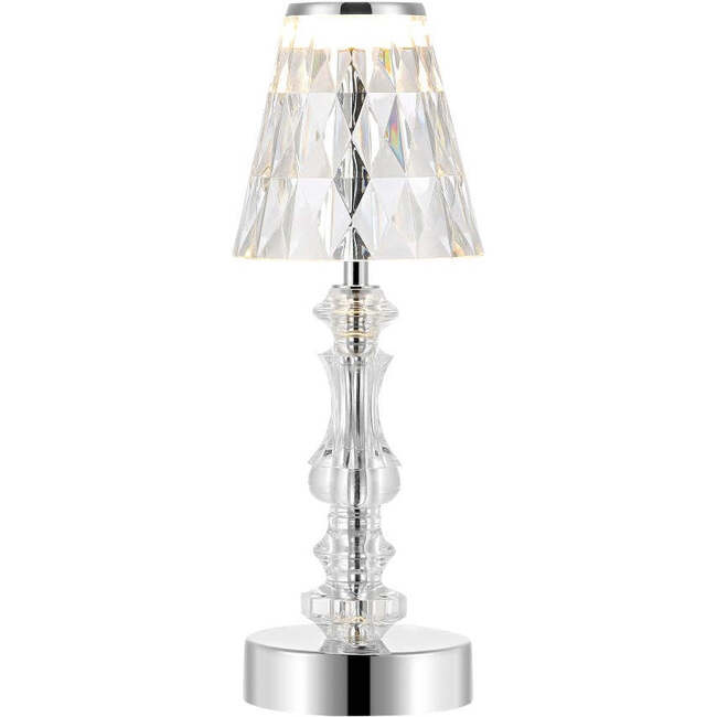Lillian 12.75" Classic Acrylic Rechargeable Integrated Portable LED Table Lamp, Clear/Chrome