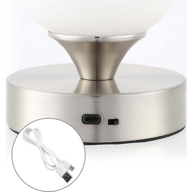 Eli 8" Modern Minimalist Rechargeable Integrated Portable LED Table Lamp, Nickel/White - Lighting - 7