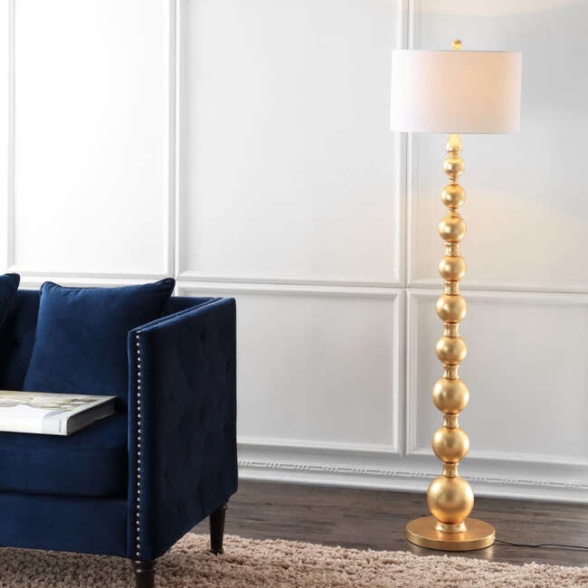 Adriana 62.5" Contemporary Transitional Metal LED Floor Lamp, Gold Painting