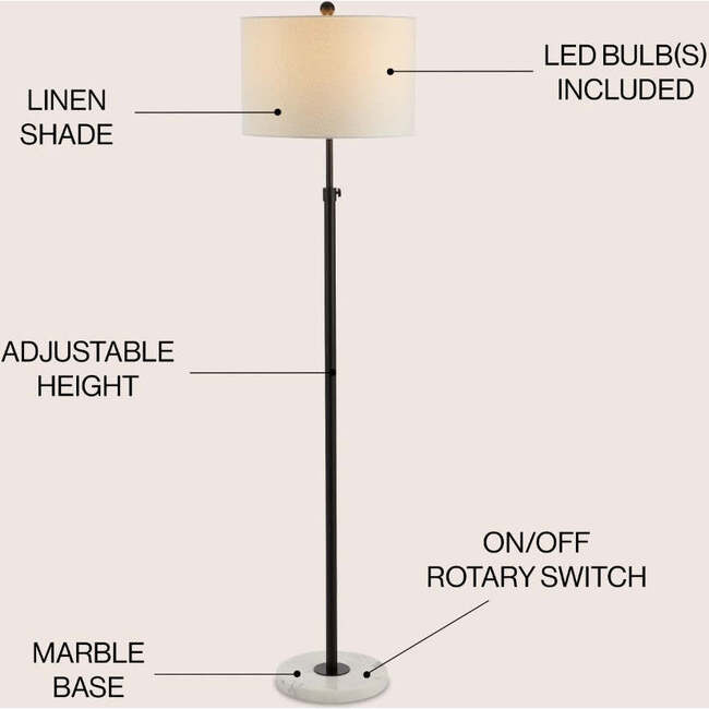 June 65" Adjustable Metal/Marble LED Floor Lamp, Oil Rubbed Bronze - Lighting - 3