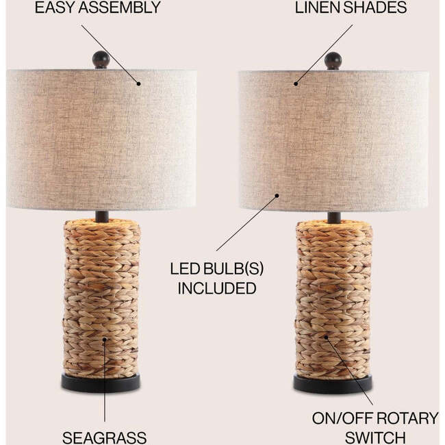 Elicia 25" 1-Light Water Hyacinth LED Table Lamp, Natural (Set of 2) - Lighting - 3