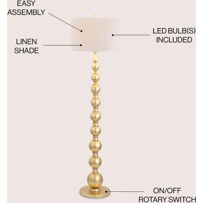 Adriana 62.5" Contemporary Transitional Metal LED Floor Lamp, Gold Painting - Lighting - 3