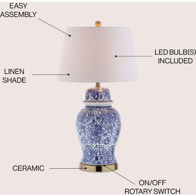 Ellis 29.5" Ceramic LED Table Lamp, Blue/White - Lighting - 3