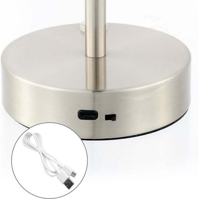 Carson 12.75" Modern Minimalist Rechargeable Integrated Portable LED Table Lamp, Nickel/White - Lighting - 7