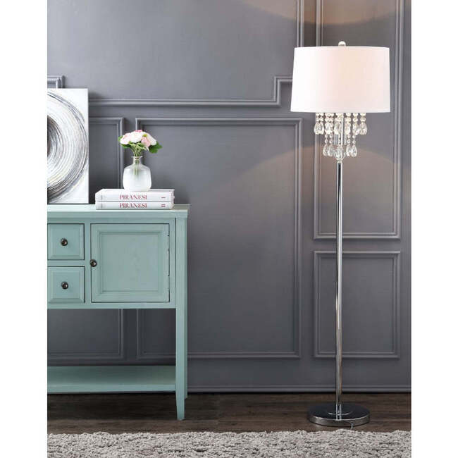 Abigail 61" Crystal / Metal LED Floor Lamp, Clear/Chrome