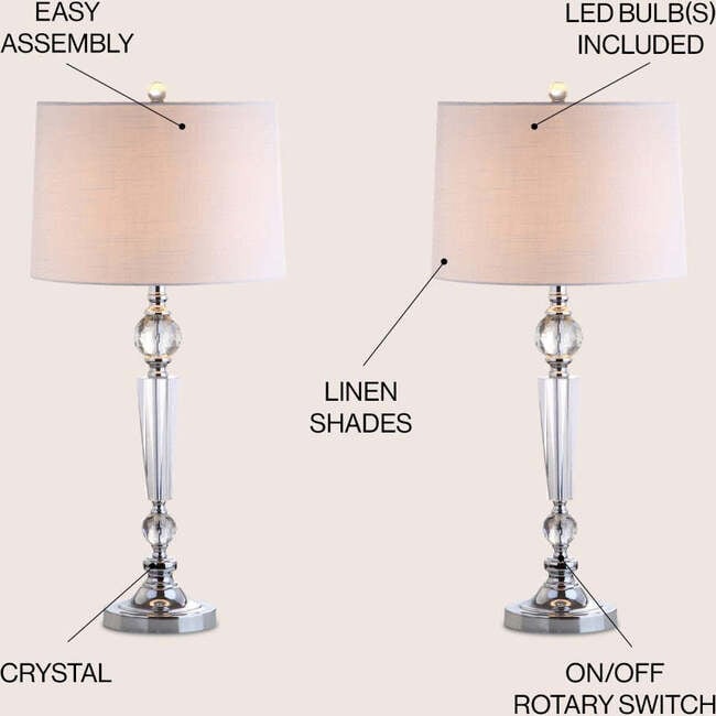 Emma 29.5" Crystal LED Table Lamp, Clear (Set of 2) - Lighting - 3