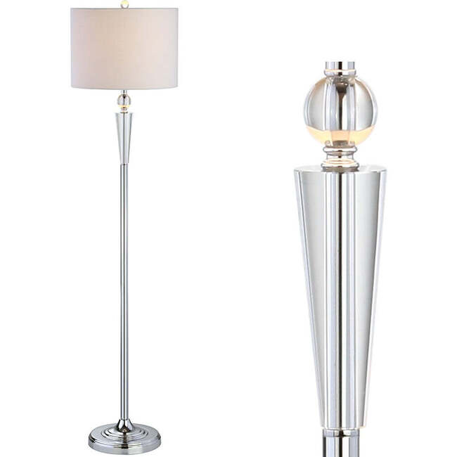 Reese 59.5" Crystal LED Floor Lamp, Clear/Chrome
