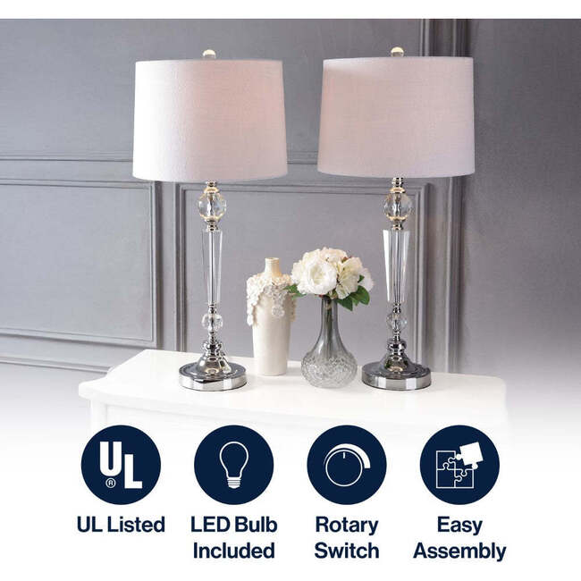 Emma 29.5" Crystal LED Table Lamp, Clear (Set of 2) - Lighting - 4