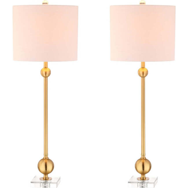 Hollis 34" Metal LED Table Lamp, Brass with Crystal Base (Set of 2)