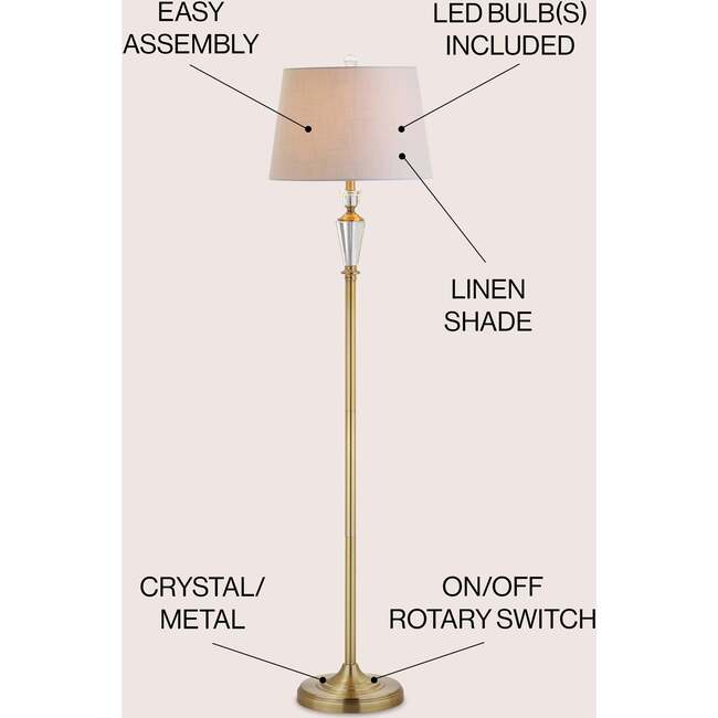 Harper 61" Crystal / Metal LED Floor Lamp, Brass Gold/Clear - Lighting - 3