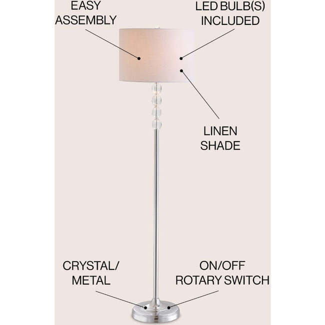 Aubrey 59.5" Crystal / Metal LED Floor Lamp, Clear/Chrome - Lighting - 3