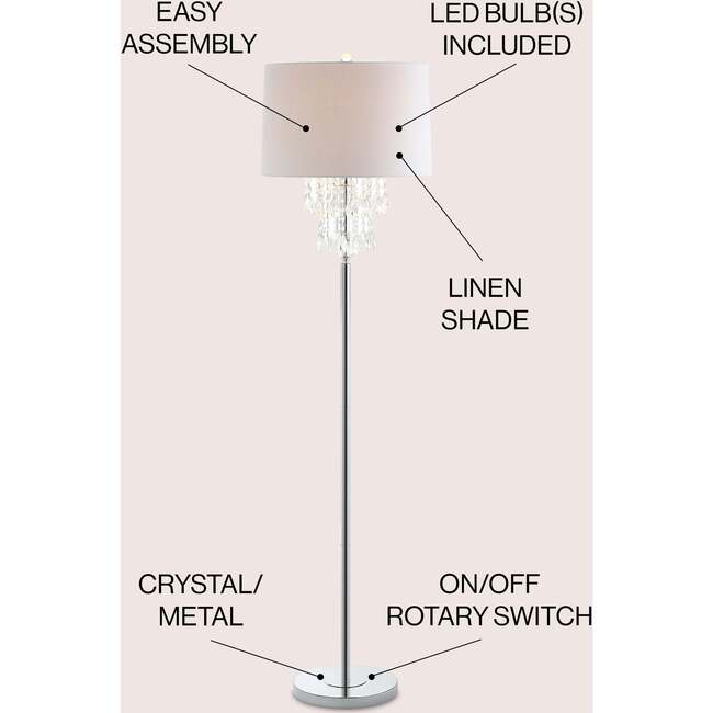 Abigail 61" Crystal / Metal LED Floor Lamp, Clear/Chrome - Lighting - 3