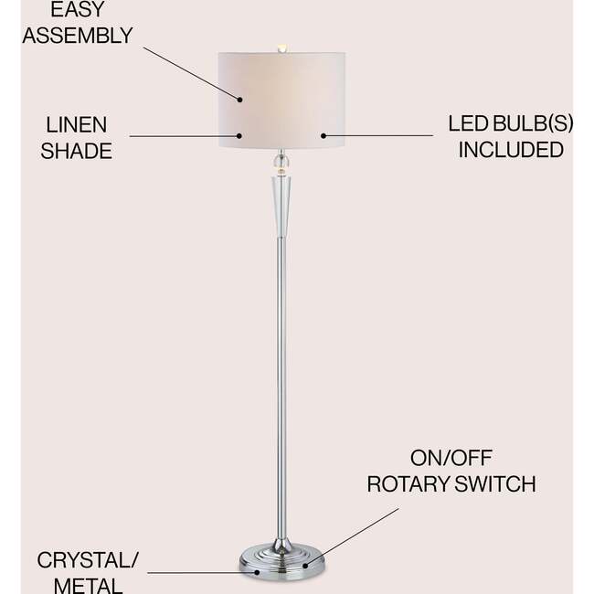 Reese 59.5" Crystal LED Floor Lamp, Clear/Chrome - Lighting - 3