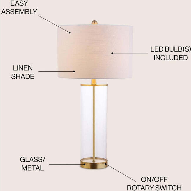 Collins 29.25" Glass LED Table Lamp, Brass Gold - Lighting - 3