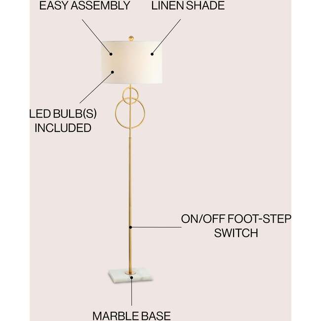 Haines 60" Modern Circle Marble/Metal LED Floor Lamp, Gold - Lighting - 3