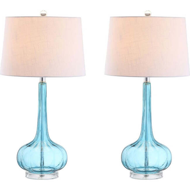 Bette 28.5" Glass Teardrop LED Table Lamp, Aqua (Set of 2)