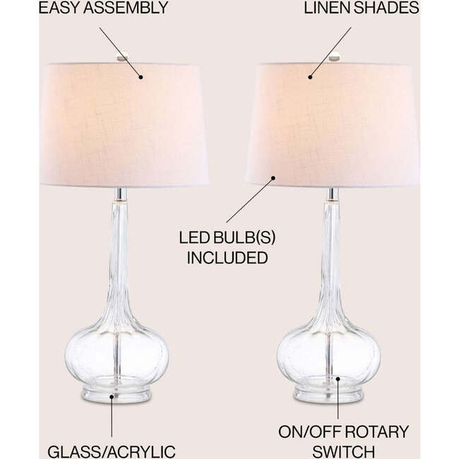 Bette 28.5" Glass Teardrop LED Table Lamp, Clear (Set of 2) - Lighting - 3