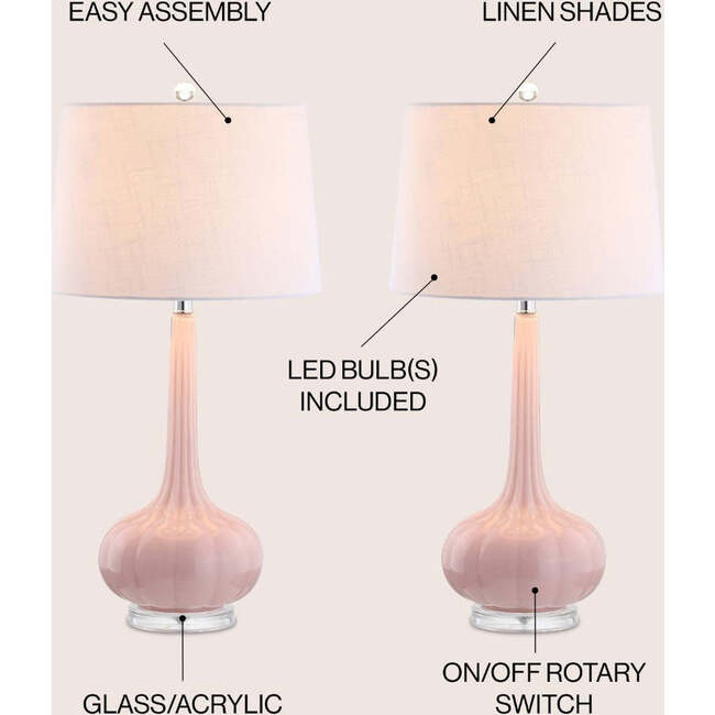 Bette 28.5" Glass Teardrop LED Table Lamp, Pink (Set of 2) - Lighting - 3