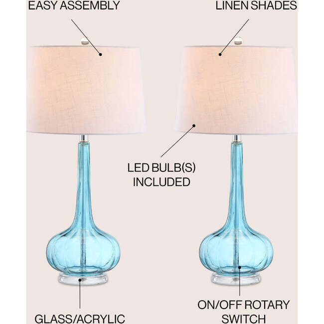 Bette 28.5" Glass Teardrop LED Table Lamp, Aqua (Set of 2) - Lighting - 3