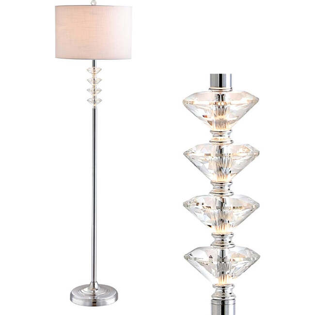 Mia 60.5" Crystal/Metal LED Floor Lamp, Clear/Chrome