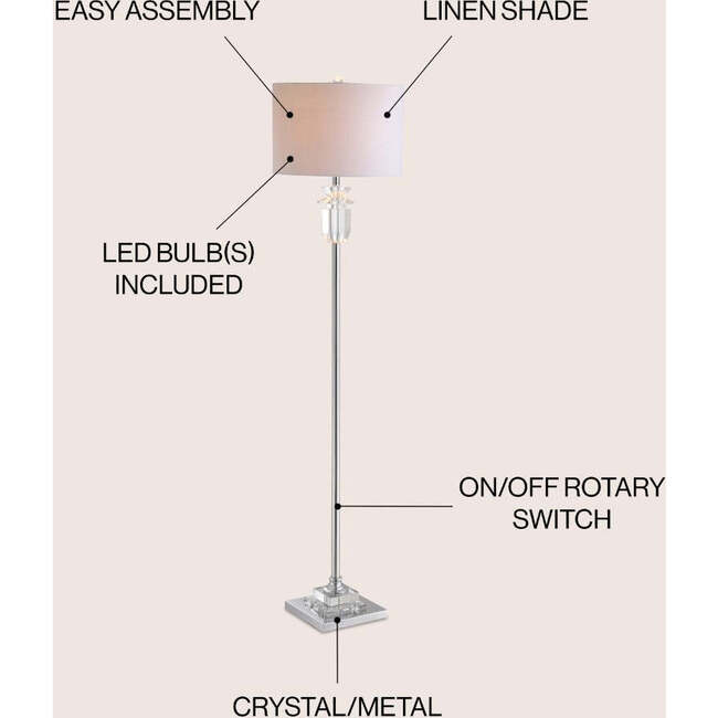 Aria 63" Crystal/Metal LED Floor Lamp, Clear/Chrome - Lighting - 3