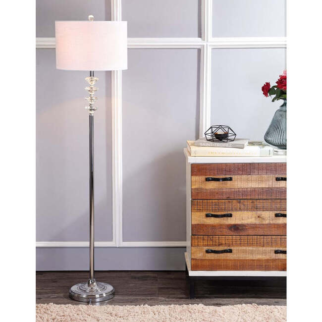 Mia 60.5" Crystal/Metal LED Floor Lamp, Clear/Chrome