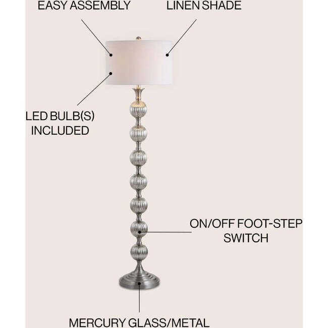Oslo 60.5" Glass/Metal LED Floor Lamp, Mercury Silver - Lighting - 3