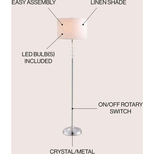 Mia 60.5" Crystal/Metal LED Floor Lamp, Clear/Chrome - Lighting - 3