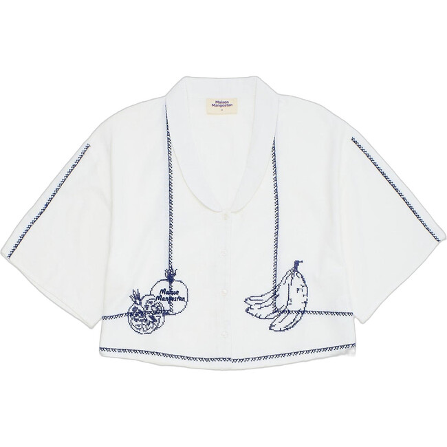 Women's Pomegranate Embroidery Shirt, White - Shirts - 1