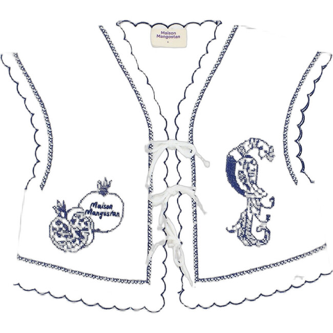 Women's Pomegranate Embroidery Top, White - Blouses - 1