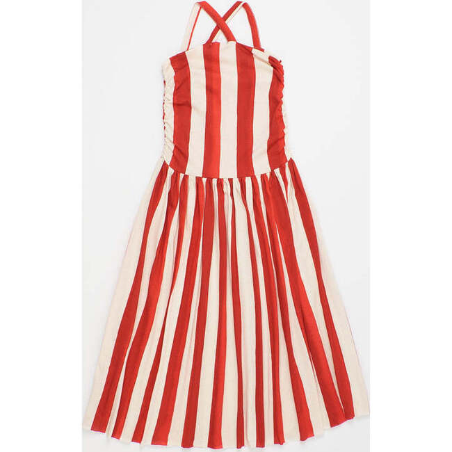 Wrinkle Stripes Dress, White & Red - Dresses - 3