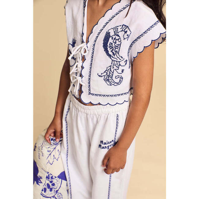 Pomegranate Embroidery Top, White - Shirts - 2