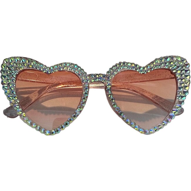 Crystal Encrusted Heart Sunnies Clear Pink