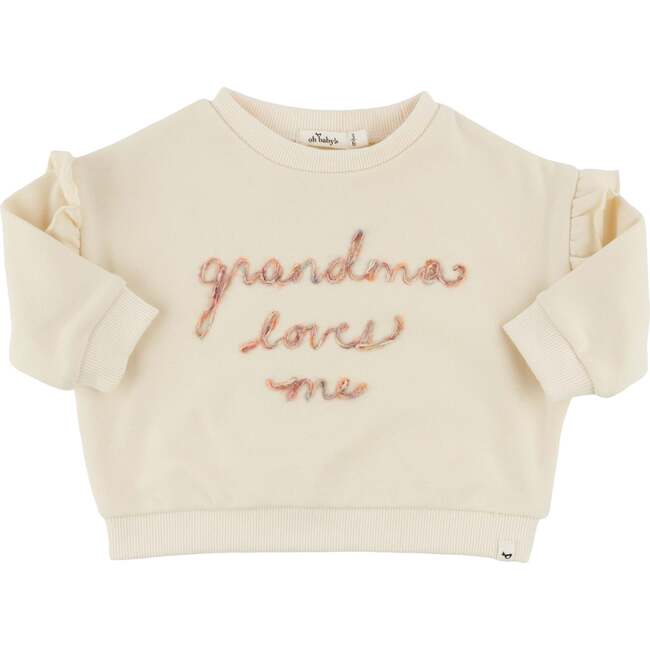 Ruffle Slouch Grandma Loves Me Sweatshirt , Natural