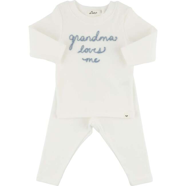 Fog Embroidered Grandma Loves Me Two Piece Set, Cream