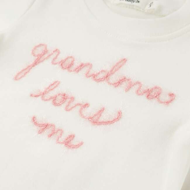 Pink Embroidered Grandma Loves Me Two Piece Set, Cream