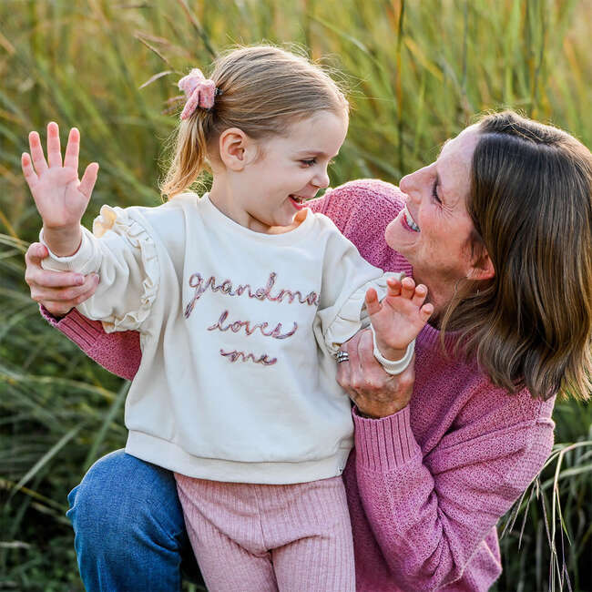 Ruffle Slouch Grandma Loves Me Sweatshirt , Natural - Sweatshirts - 3