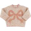 Big Bow Speckled Roll-Edge Knitted Pullover, Pale Pink - Sweaters - 1 - thumbnail