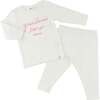 Pink Embroidered Grandma Loves Me Two Piece Set, Cream - Mixed Apparel Set - 3