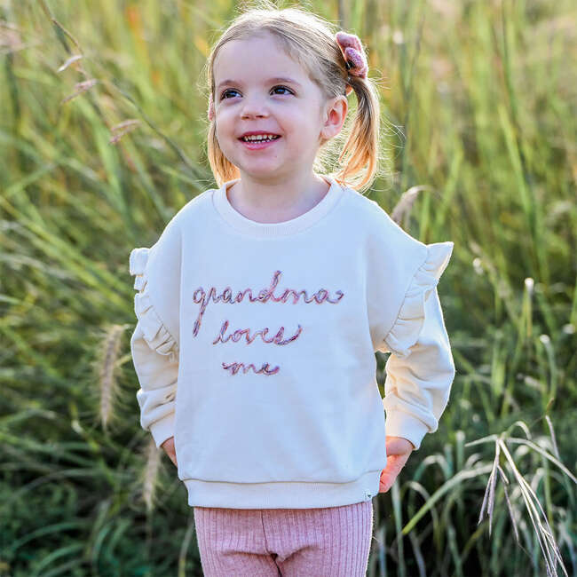 Ruffle Slouch Grandma Loves Me Sweatshirt , Natural - Sweatshirts - 4