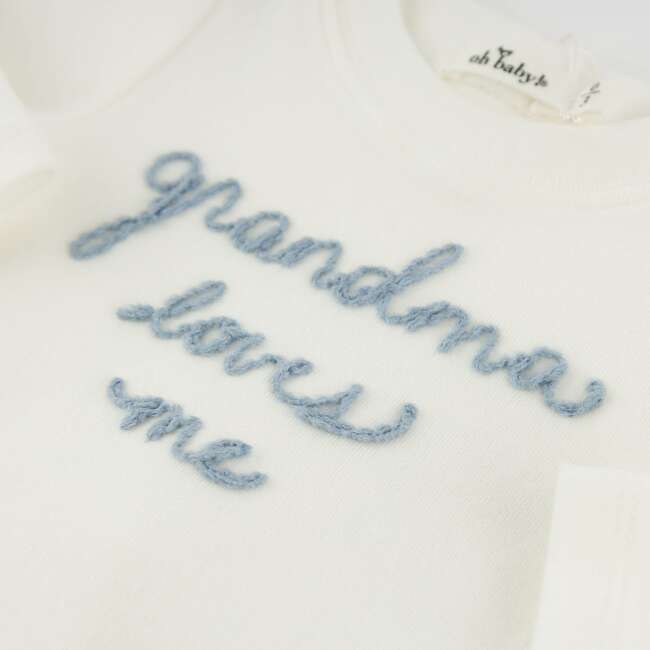 Fog Embroidered Grandma Loves Me Two Piece Set, Cream