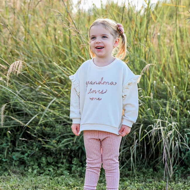Ruffle Slouch Grandma Loves Me Sweatshirt , Natural - Sweatshirts - 5