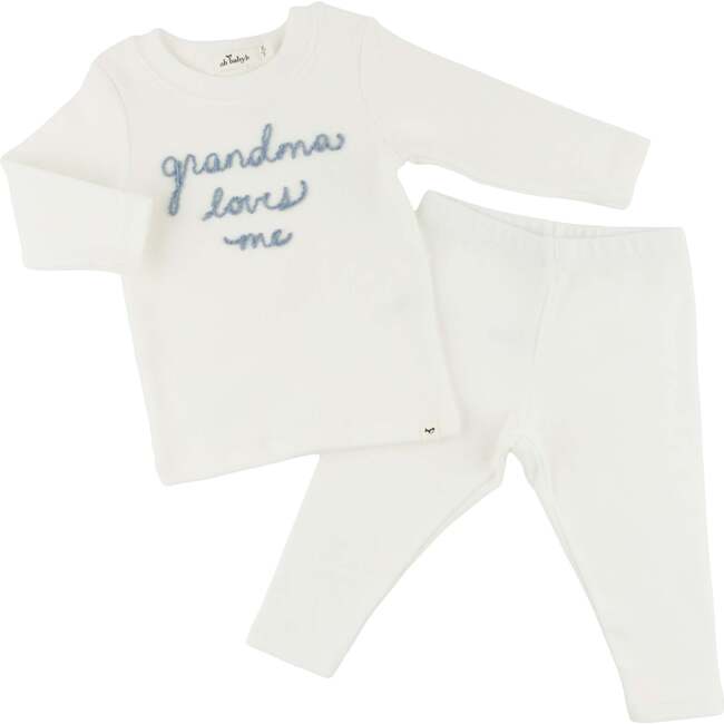 Fog Embroidered Grandma Loves Me Two Piece Set, Cream - Mixed Apparel Set - 3