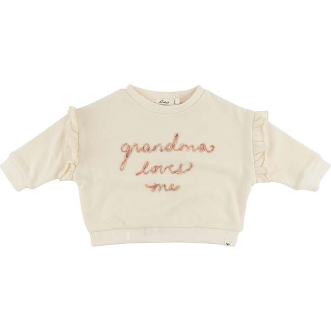 Ruffle Slouch Grandma Loves Me Sweatshirt , Natural - Sweatshirts - 7